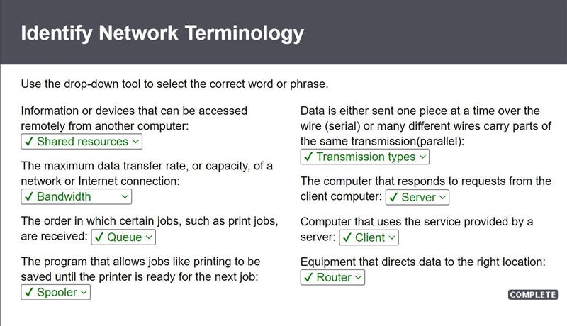 Use the drop-down tool to select the correct word or phrase. Information or devices-example-1