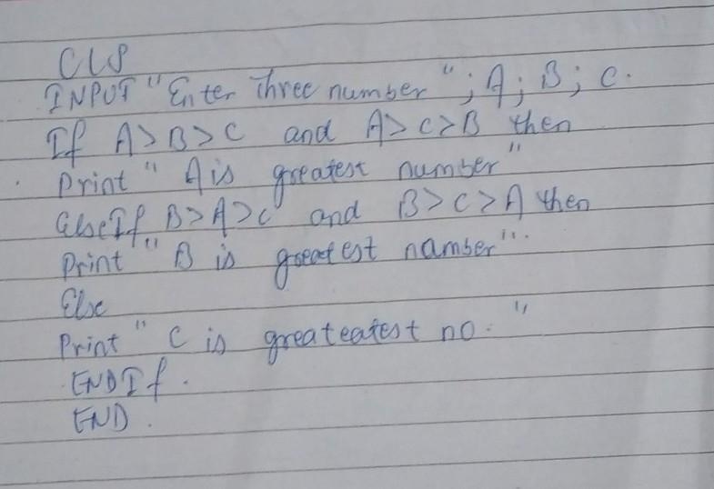 4) Programming a) WAp to find the greatest number among any three numbers.​-example-1