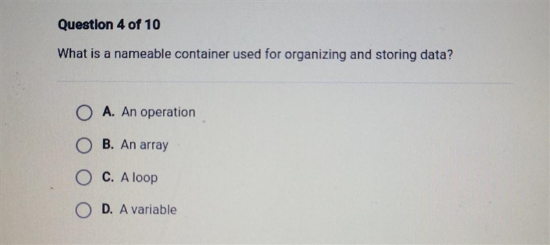 !! please help !! What is a nameable container used for organizing and storing data-example-1