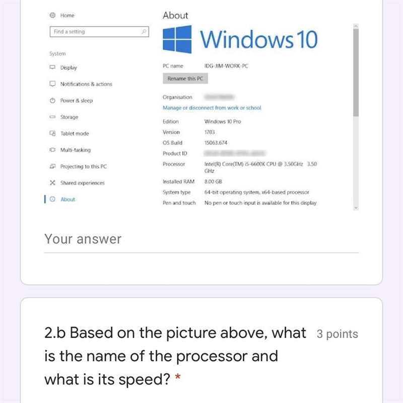 Based on the picture above, what is the name of the processor and what is its speed-example-1