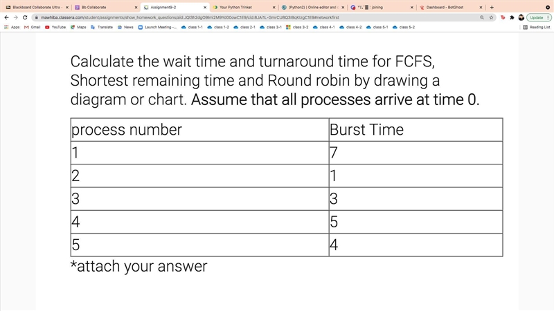 Calculate the wait time and turnaround time for FCFS, shortest remaining time, and-example-1