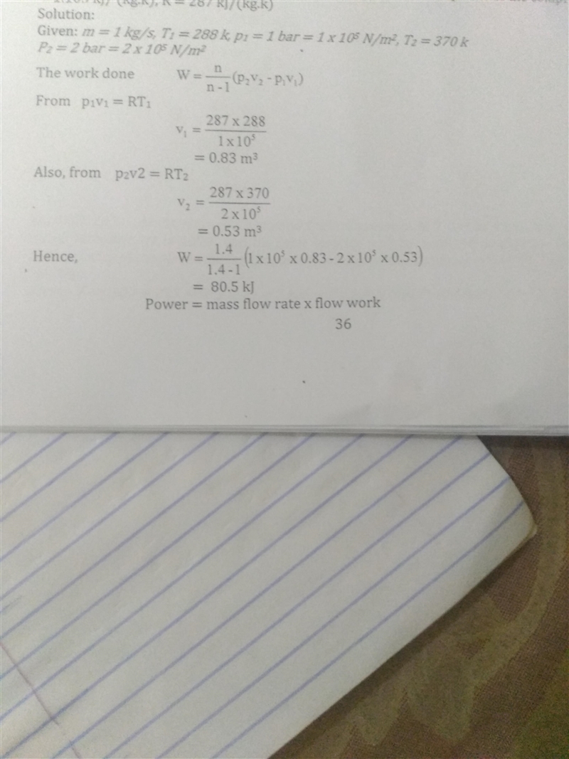 The mass flow rate through a centrifugal compressor is 1 kg/s. If air enters at 1 bar-example-1