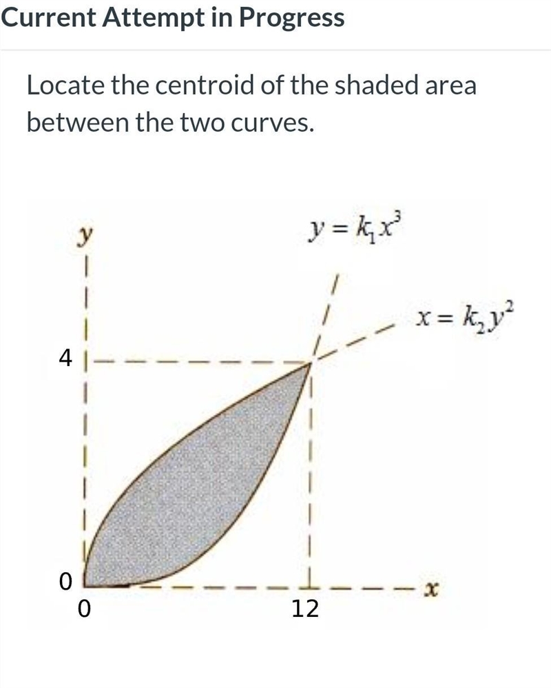 Locate the centroid of the shaded area between the two curves​-example-1