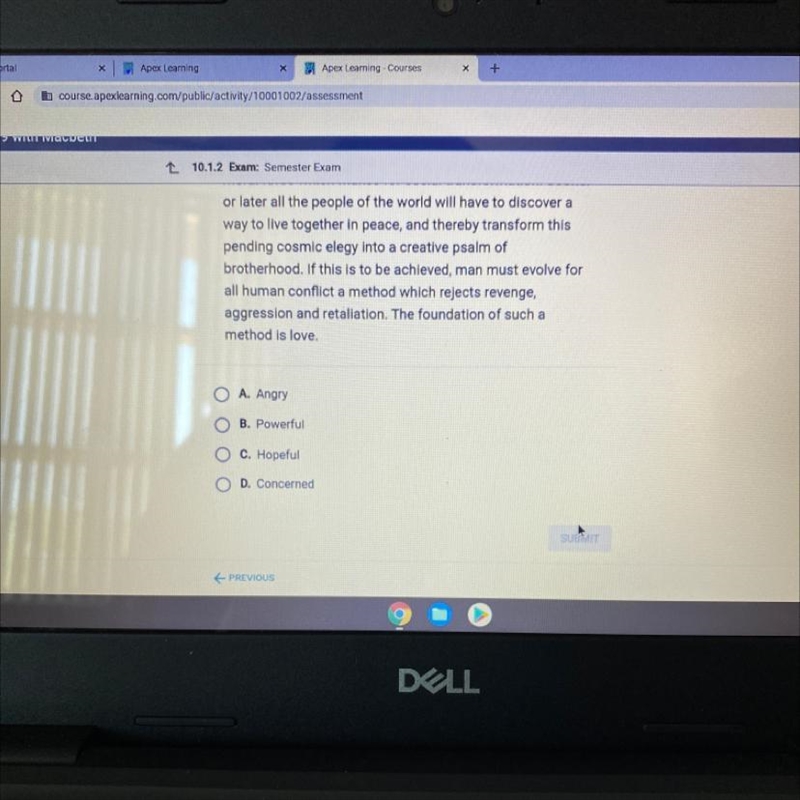 Question 6 of 24 What tone does Martin Luther King, Jr. create through his choice-example-1