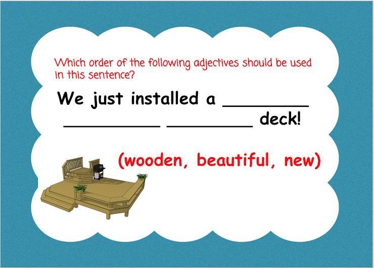 Select the correct order of adjectives for the sentence.-example-1