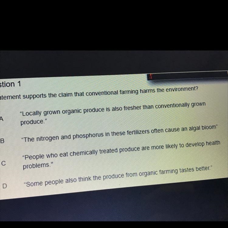 Which statement supports the claim that conventional farming harms the environment-example-1