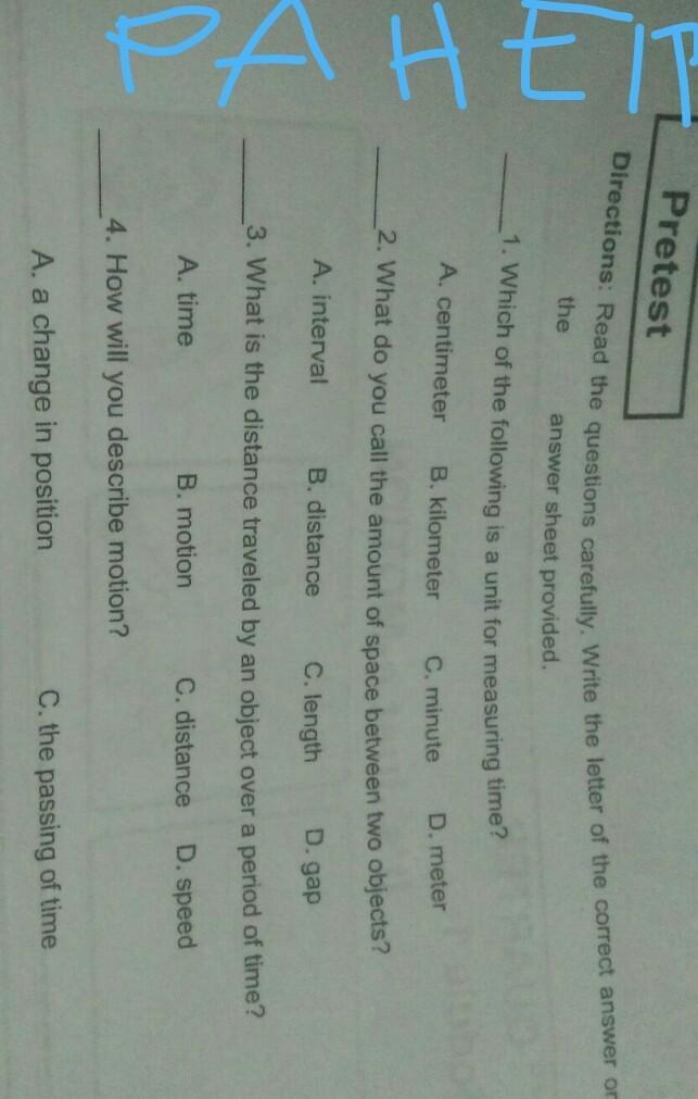 Pretest Directions: Read the questions carefully. Write the letter of the correct-example-1