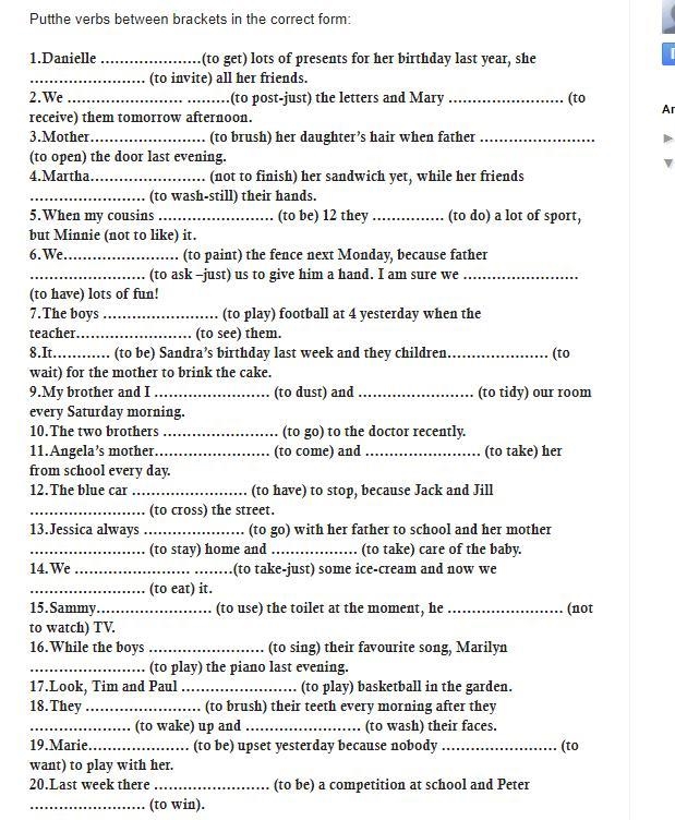 Put the verbs between brackets in the correct form:-example-1