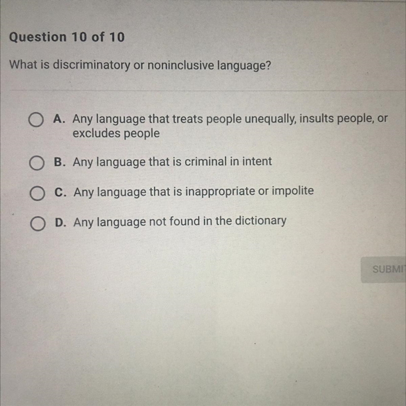 Help!!!!!! What is discriminatory or noninclusive language-example-1