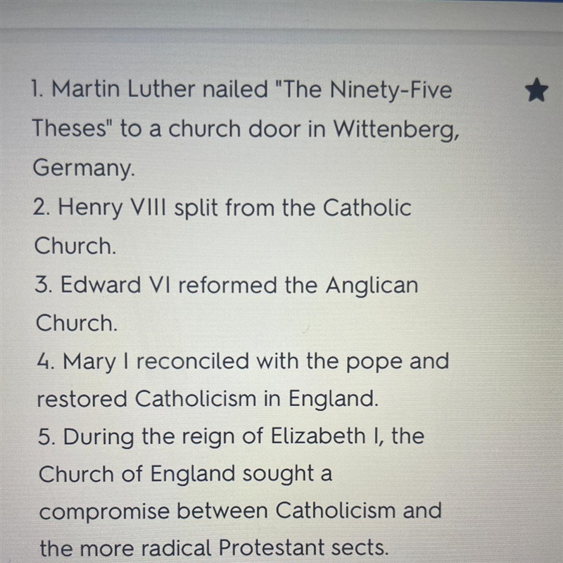 Put the events of the English Reformation in the order in which they occurred.-example-1