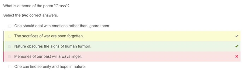 Help please! What is a theme of the poem "Grass"? Select the two correct-example-1
