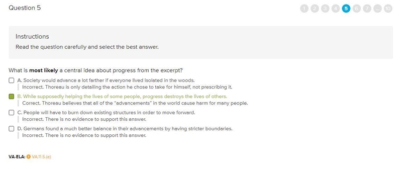 What is most likely a central idea about progress from the excerpt? * (1 Point) A-example-1