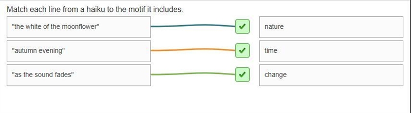 Match each line from a haiku to the motif it includes. "the white of the moonflower-example-1