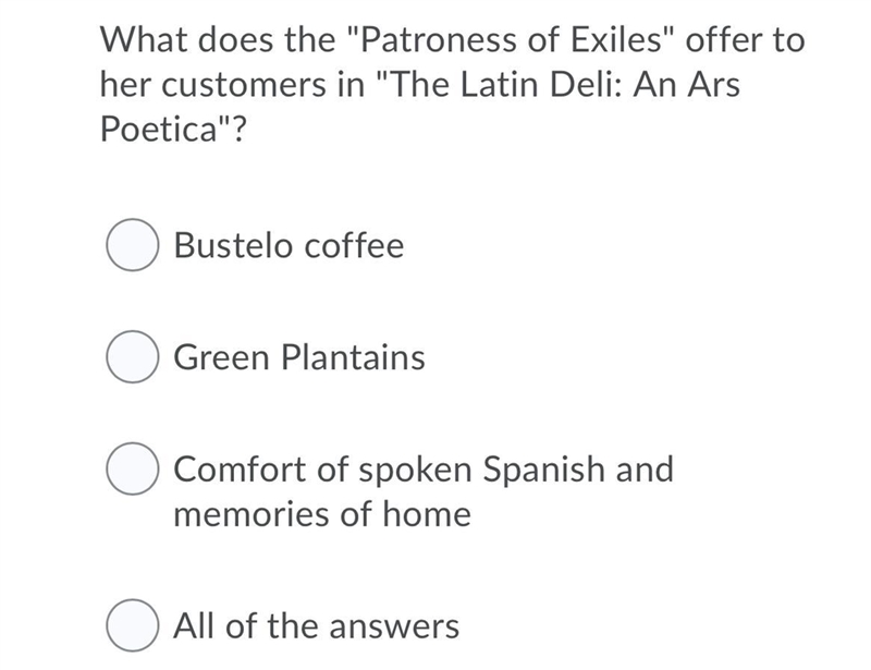 What does the "Patroness of Exiles" offer to her customers in "The-example-1