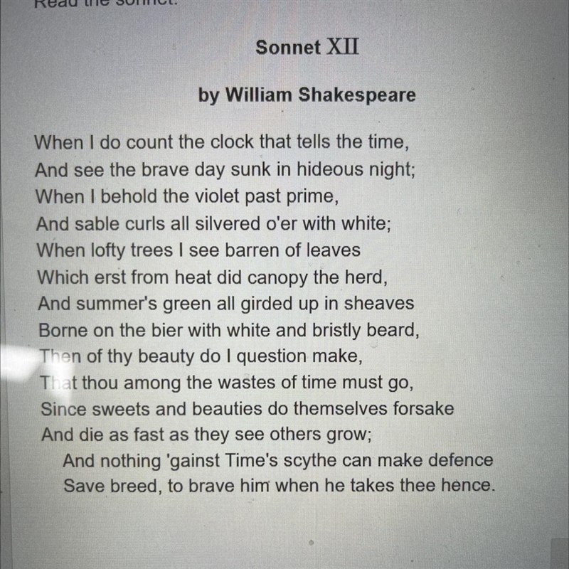 Which characteristic of "Sonnet XII" shows that the poem is a sonnet? A-example-1