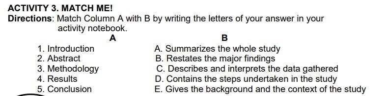 ACTIVITY 3. MATCH ME! Directions: Match Column A with B by writing the letters of-example-1