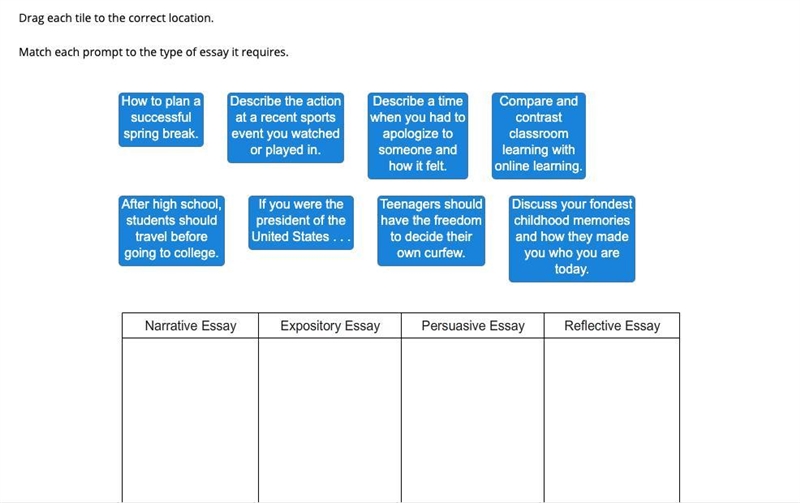 Match each prompt to the type of essay it requires. How to plan a successful spring-example-1