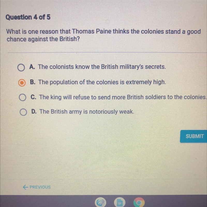 Please help!! :) What is one reason that Thomas Paine thinks the colonies stand a-example-1