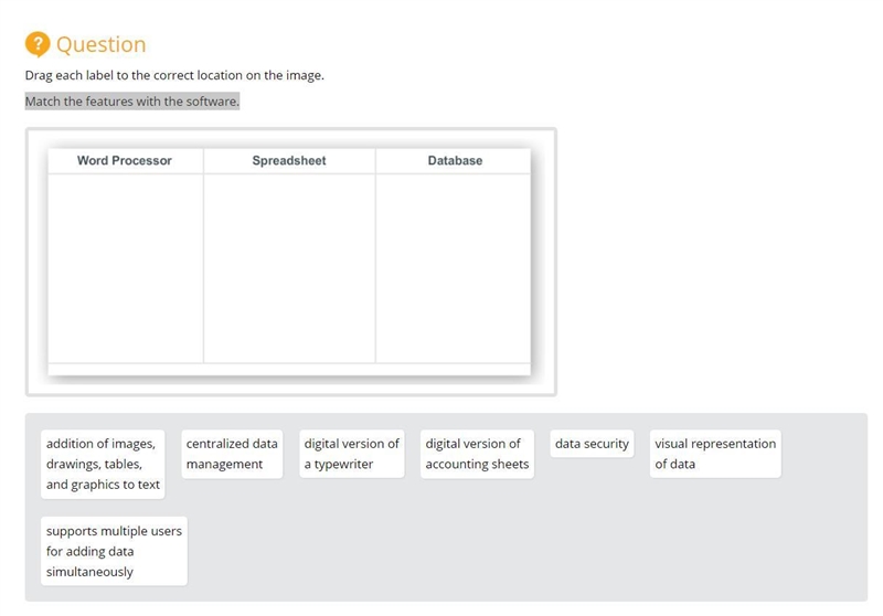 Match the features with the software.-example-1