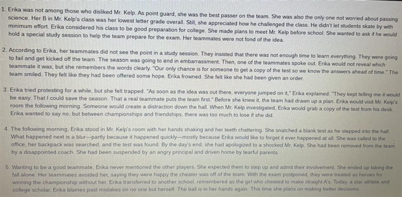 PLEASE HELP D: In paragraph 2, Erika's teammate said, "Our only chance is for-example-1