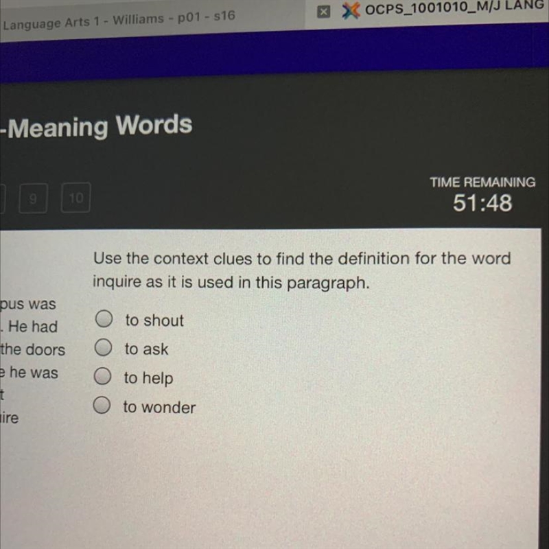 Use the context clues to find the definition for the word inquire as it is used in-example-1