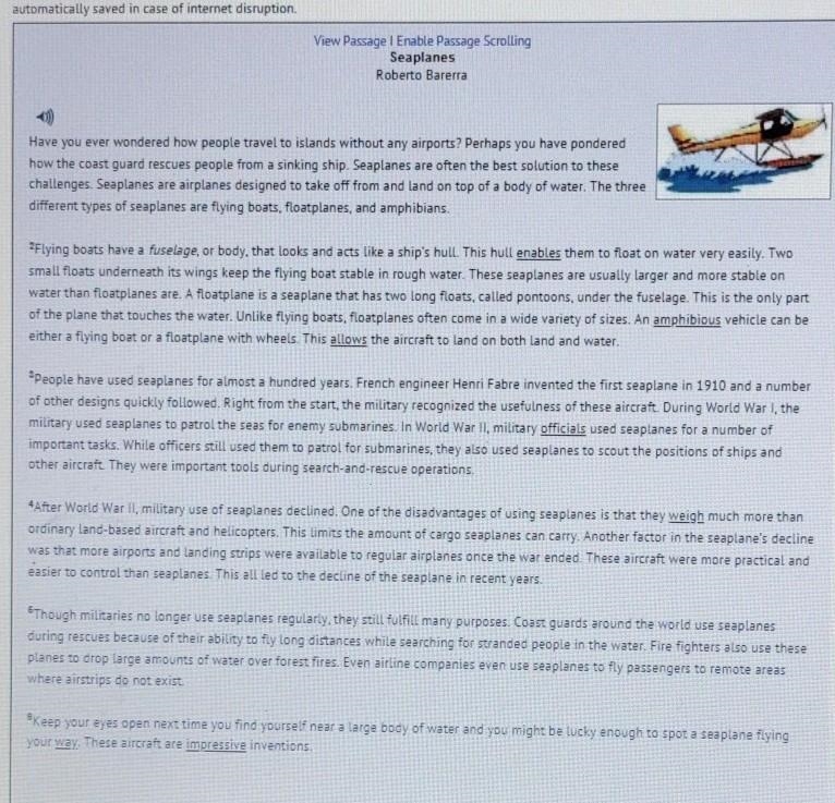 HELP ME OUT PLS 3) Why does the author include the image of a seaplane with the article-example-1