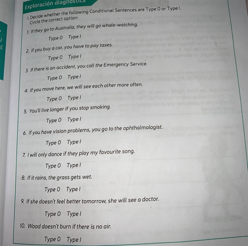 Decide whether the following conditional sentences are type 0 or type 1 circle the-example-1