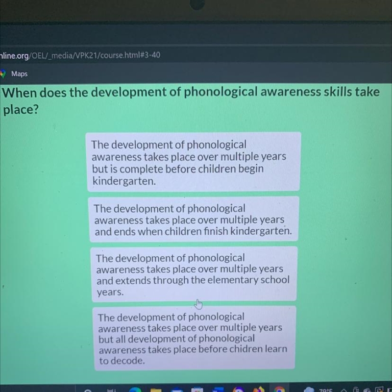 When does the development of phonological awareness skills take place?-example-1