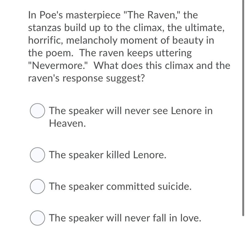 In Poe's masterpiece "The Raven," the stanzas build up to the climax, the-example-1