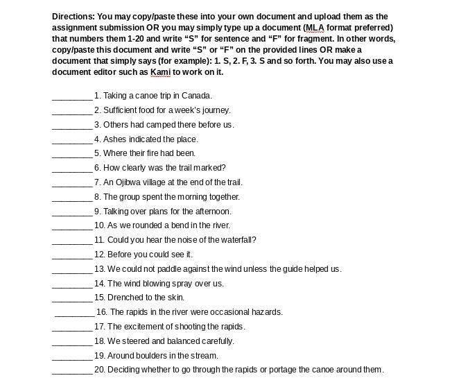 FRAGMENTS WORKSHEET PLEASE HELP S for sentence F for fragment-example-1