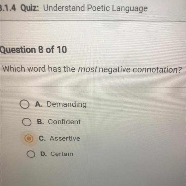 Which word has the most negative connotation?-example-1