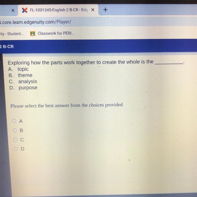 Exploring how the parts work together to create the whole is the A. topic B. theme-example-1