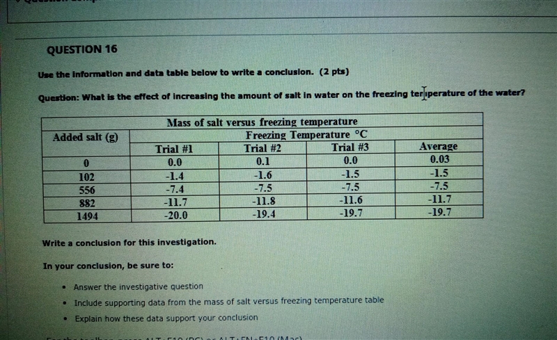 what is the effect of increasing the amount of salt in water on the freezing temperature-example-1