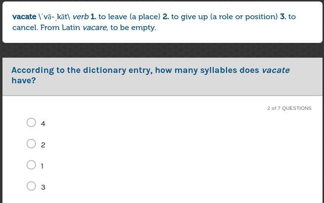 How many syllables does vacate have?-example-1