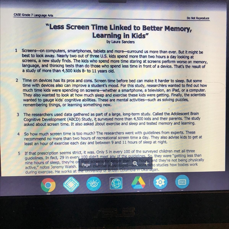 You have read the text "Less Screen Time Linked to Better Memory, Learning in-example-1