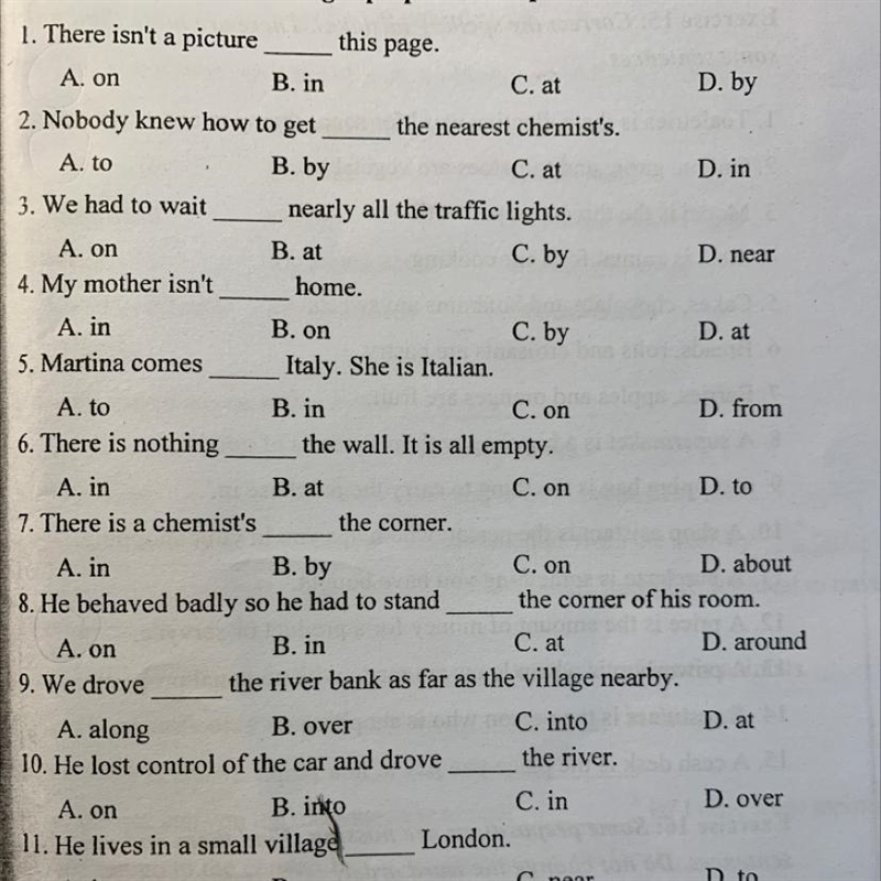 Exercise 17: Choose the right preposition of place to fill in the blanks. 1. There-example-1