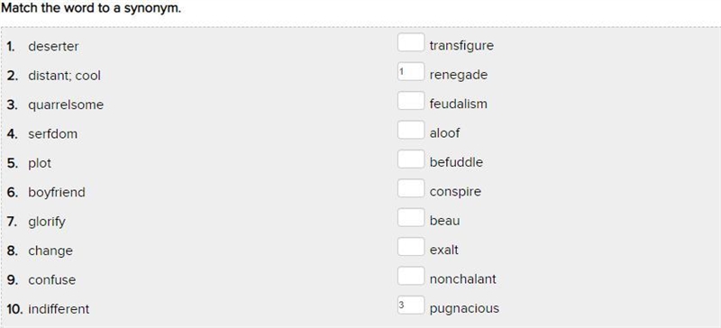 Match the word to a synonym-example-1