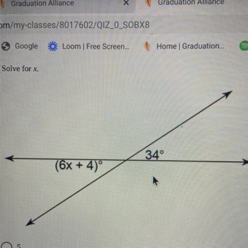 Solve for x. 34° (6x + 4)º-example-1