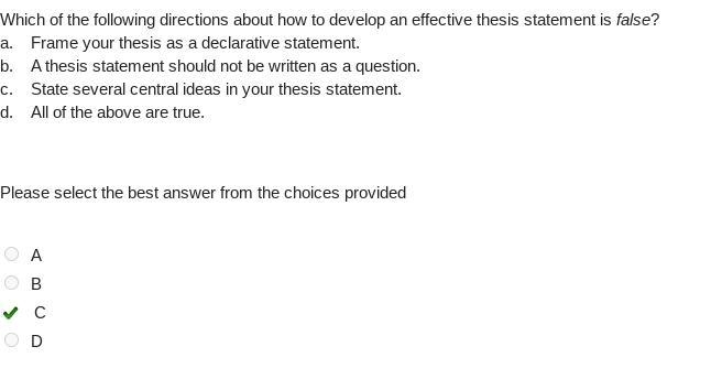 Which of the following directions about how to develop an effective thesis statement-example-1