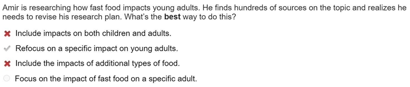 Amir is researching how fast food impacts young adults. He finds hundreds of sources-example-1