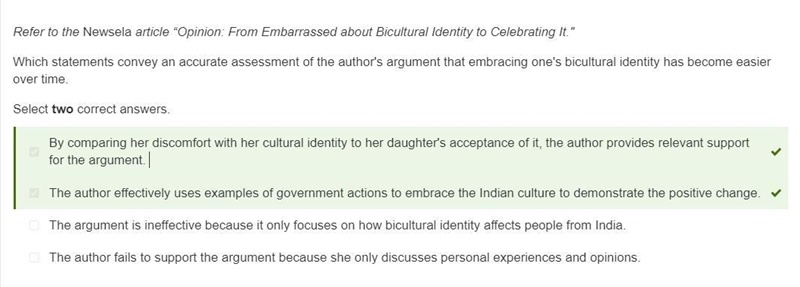 Refer to the Newsela article “Opinion: From Embarrassed about Bicultural Identity-example-1