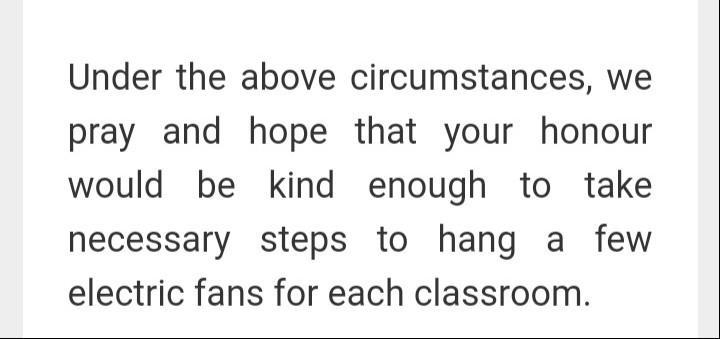 Write a application to the principal for hanging same electric fan in classroom​-example-2