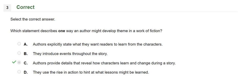 Select the correct answer. Which statement describes one way an author might develop-example-1