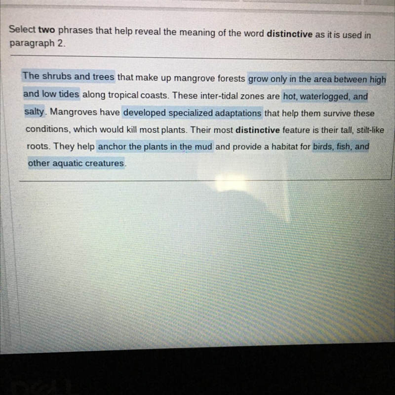 SOMEONE PLZ HELP ME!! Select two phrases that help reveal the meaning of the word-example-1