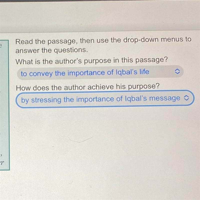 Read the passage, then use the drop-down menus to answer the questions. What is the-example-1