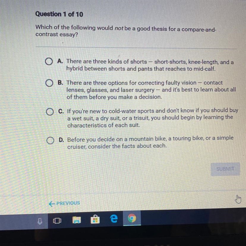 Which of the following would not be a good thesis for a compare and- contrast essay-example-1