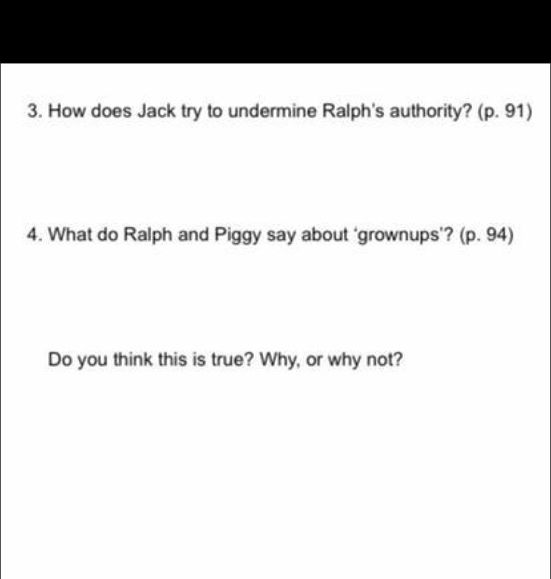 I need help in question 4 is says “what do Ralph and piggy says about grownups”? Chapter-example-1