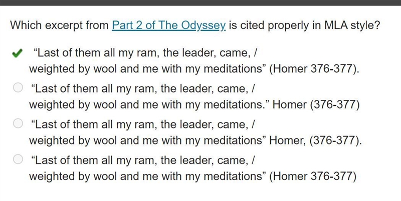 Which excerpt from Part 2 of The Odyssey is cited properly in MLA style?-example-1