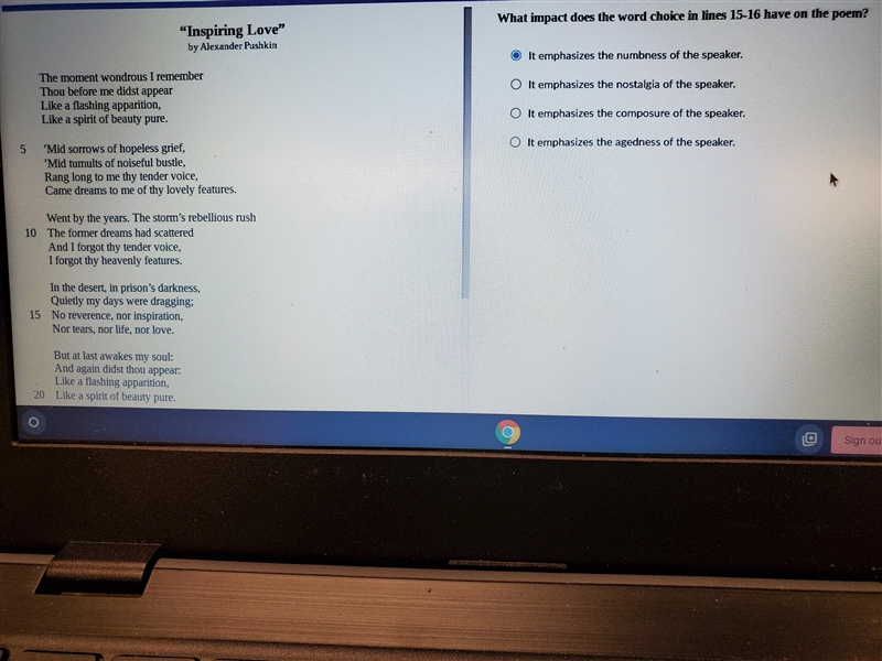 What impact does the word choice in lines 15-16 have on the poem? From the poem &quot-example-1