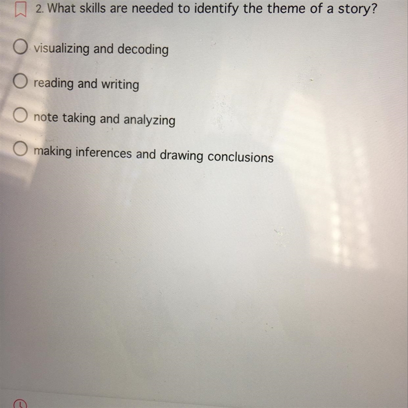 2. What skills are needed to identify the theme of a story? O visualizing and decoding-example-1